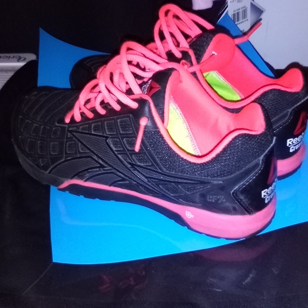 Reebok Black and Neon Pink Athletic Shoes